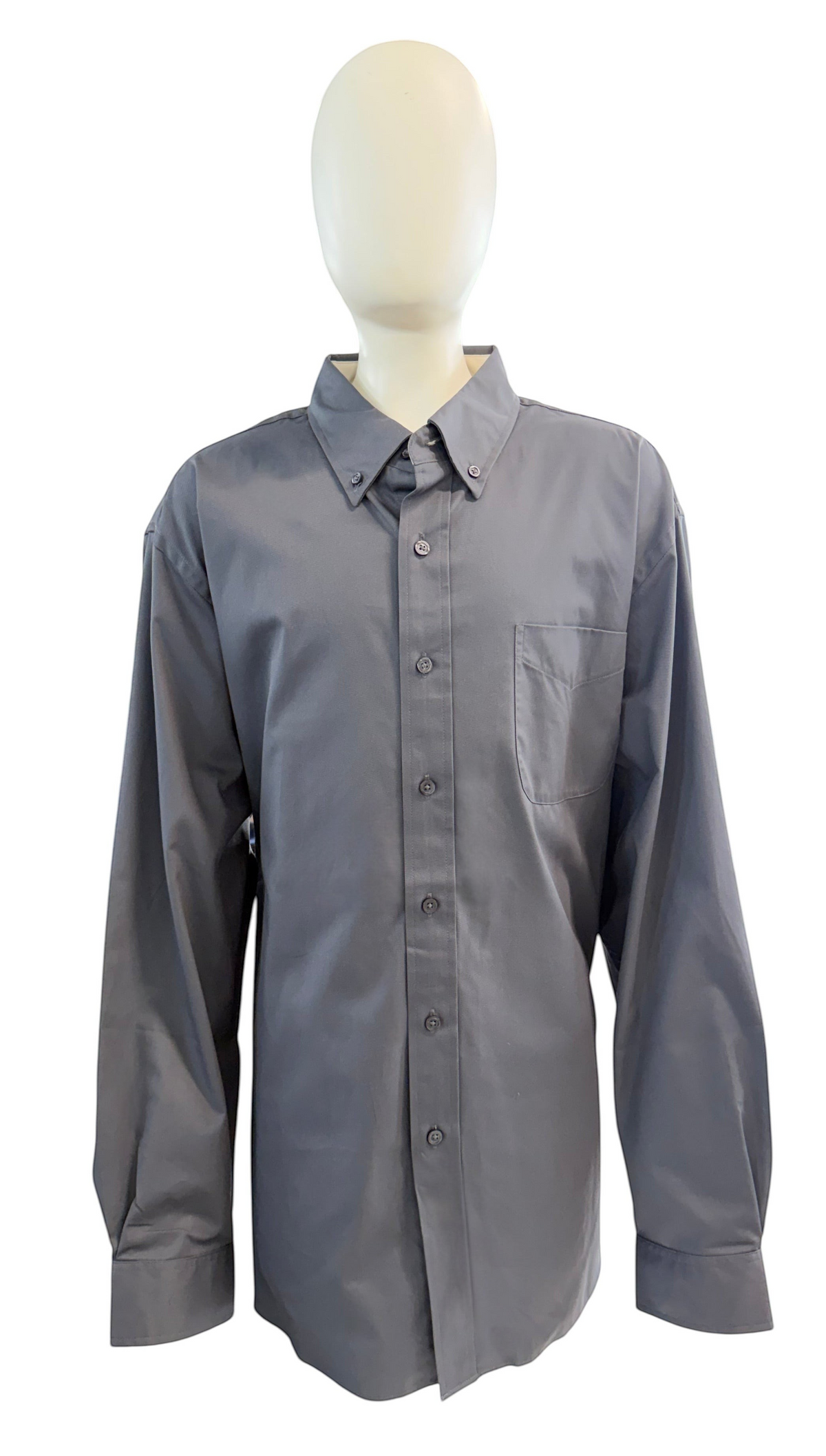 My Store AFA Port Authority men's grey long sleeve dress shirt with button-down collar and chest pocket on mannequin.