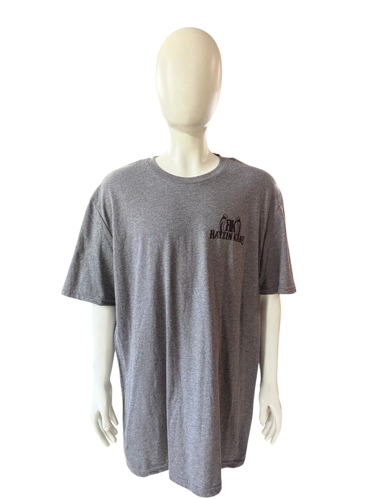 My Store Rayzin Kane grey heathered tri-blend short sleeve t-shirt on a mannequin in a retail setting