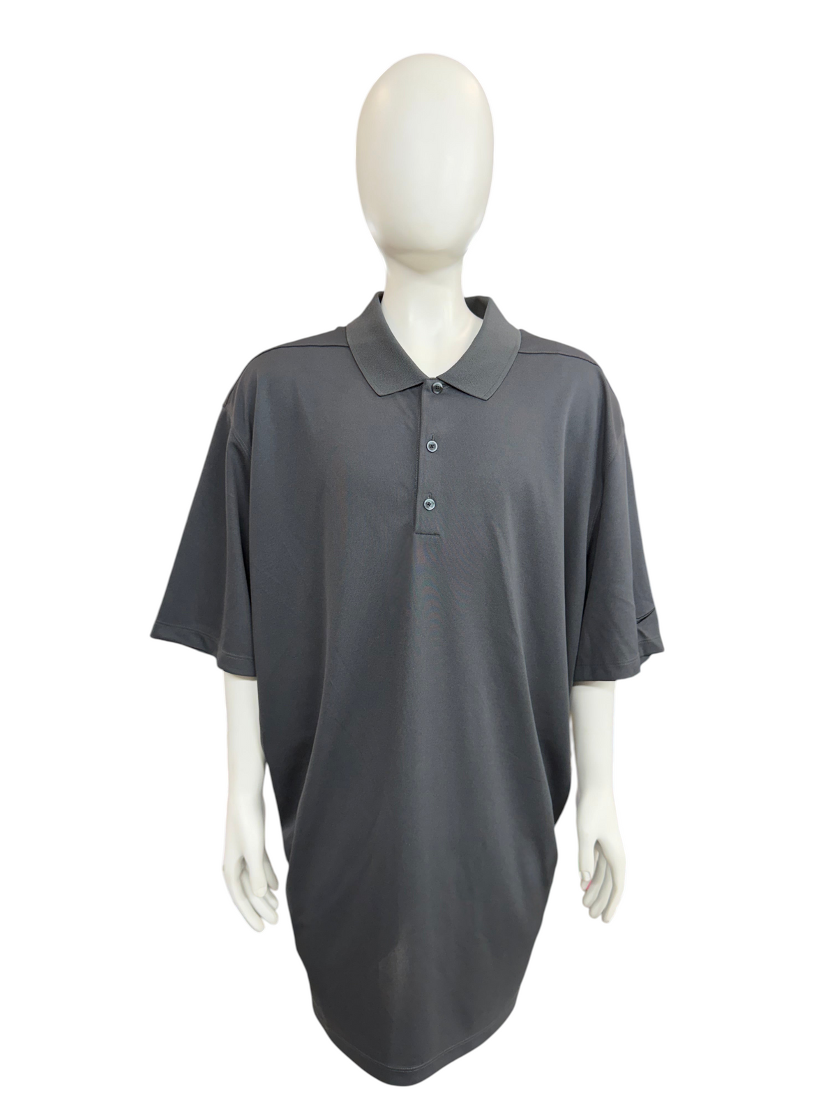 My Store Nike Dry-Fit polo shirt in dark grey, featuring a lightweight, flexible fabric perfect for golf or summer.