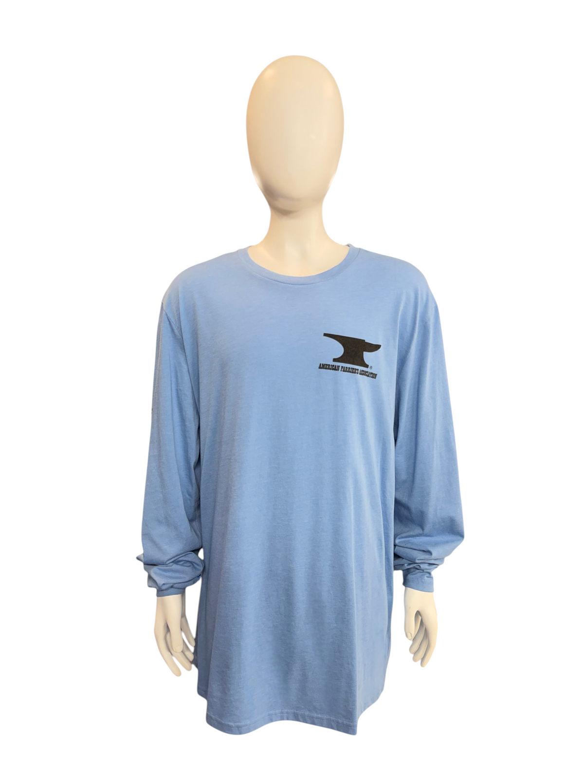 My Store light blue long sleeve AFA t-shirt with anvil logo on chest displayed on a mannequin
