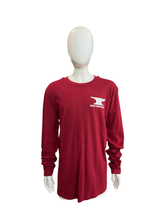My Store AFA long sleeve t-shirt in maroon with white anvil logo on chest, displayed on a mannequin