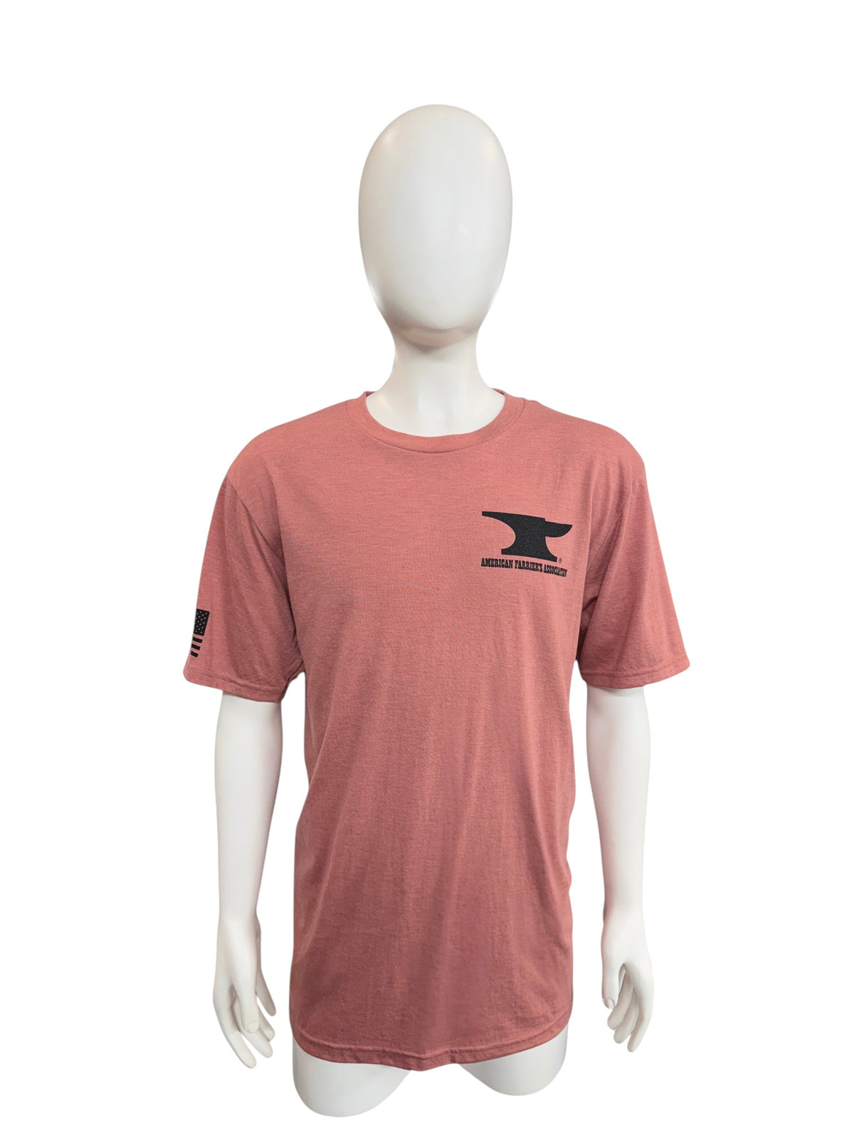 My Store AFA short sleeve t-shirt in dusty rose with a black anvil logo on the chest and flag detail on the sleeve