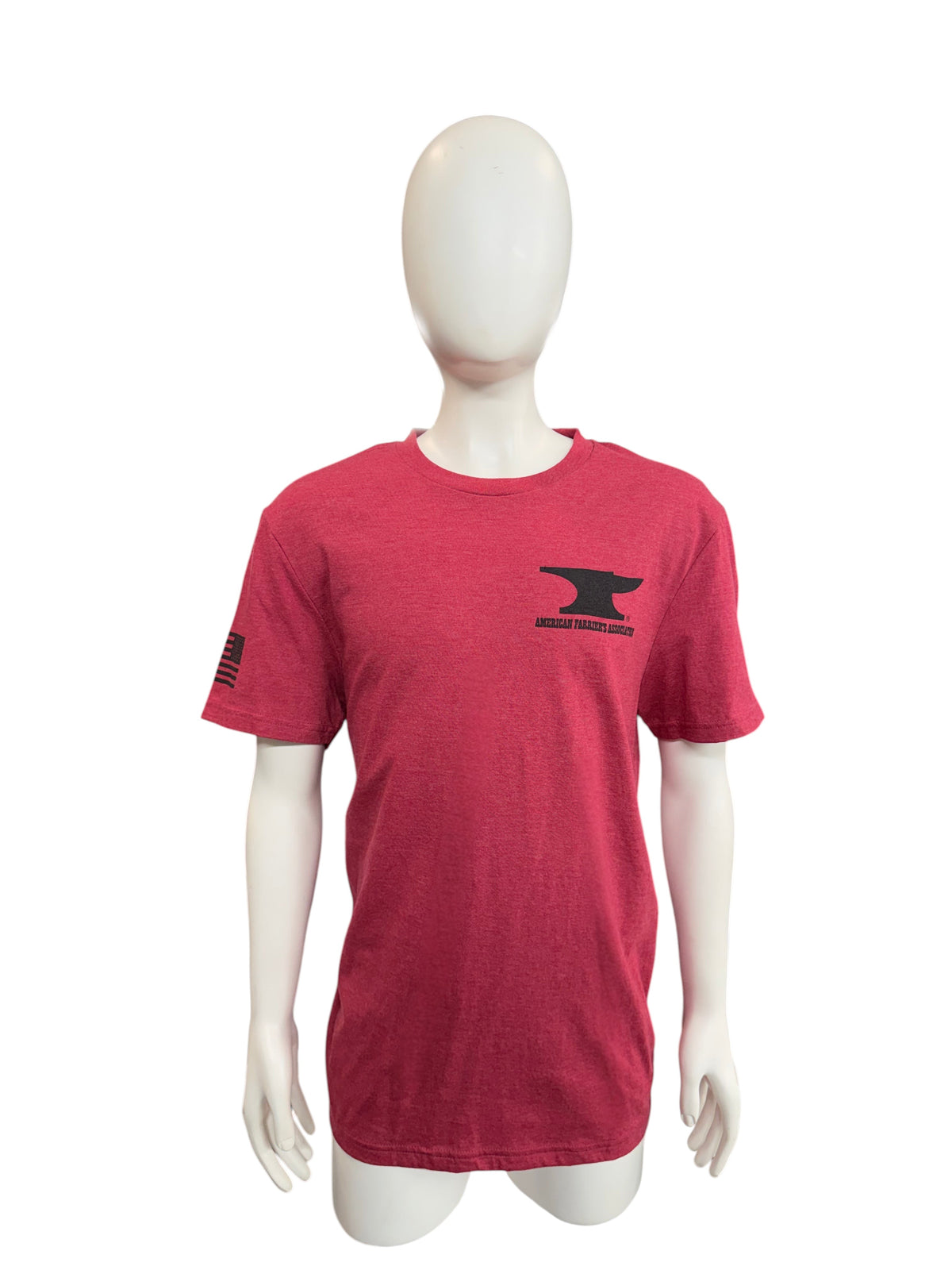 My Store AFA short sleeve t-shirt in heather red with a black anvil logo on the chest and flag detail on the sleeve