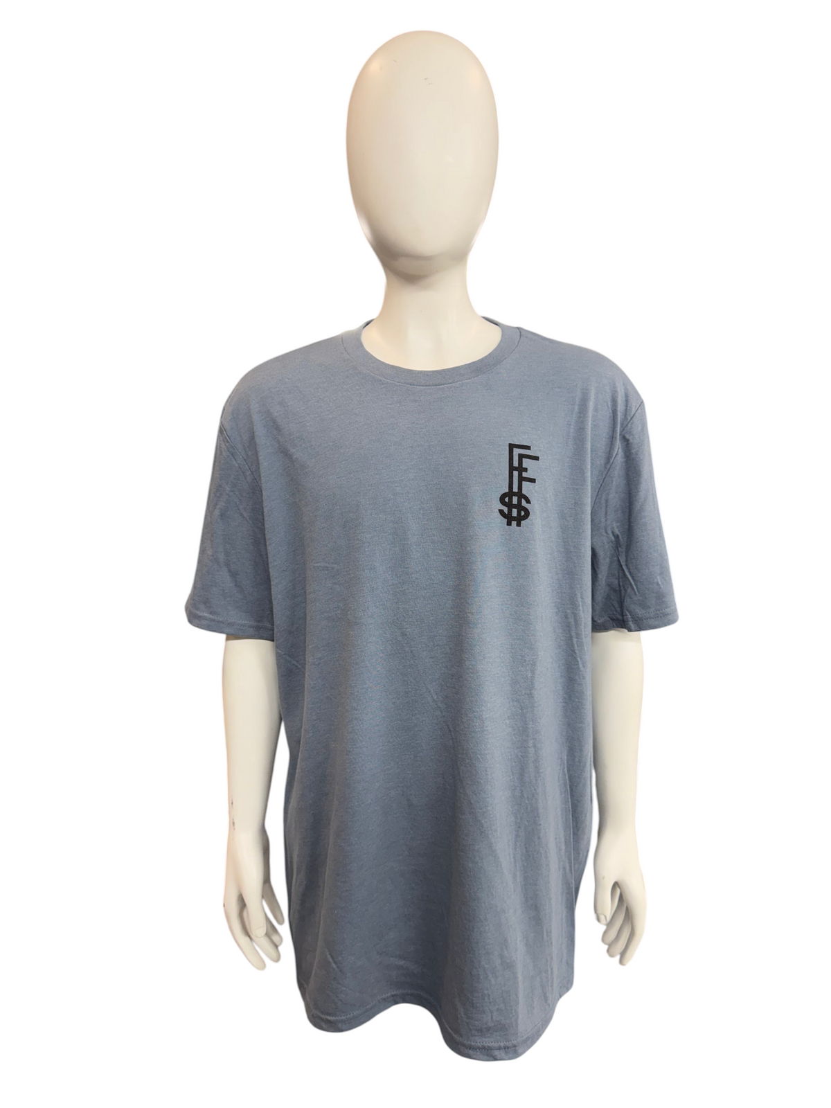 My Store Future Fortunes grey crew neck t-shirt with black logo on chest displayed on a mannequin