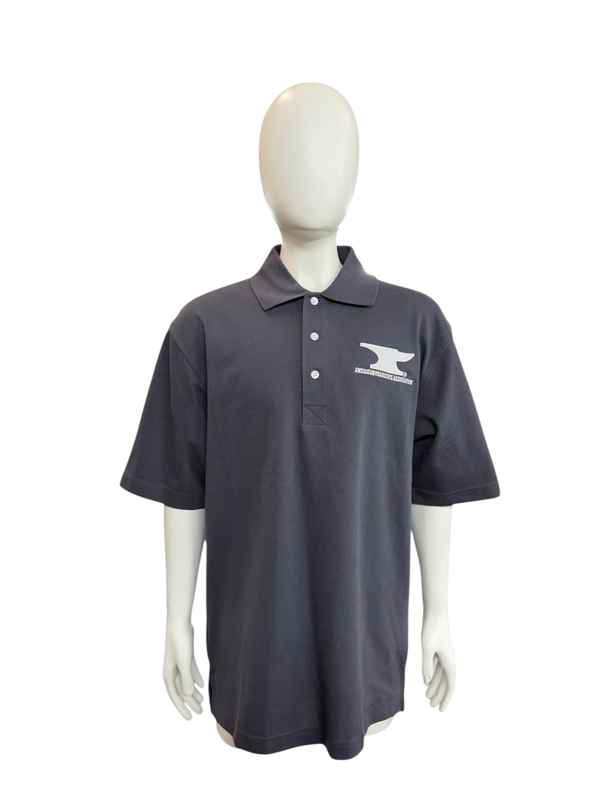 My Store AFA men's charcoal grey polo shirt in cotton polyester blend with white anvil logo embroidery on chest