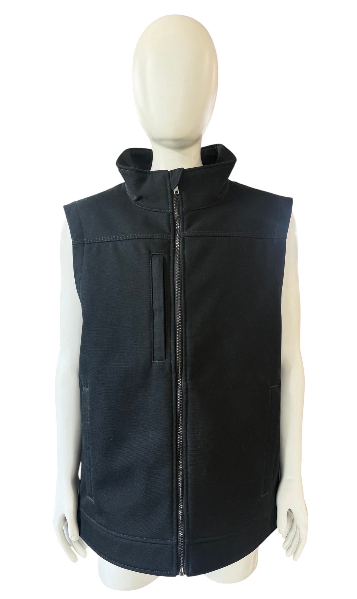 My Store CornerStone black duck bonded soft shell vest on a mannequin featuring a full zip and vertical chest pocket